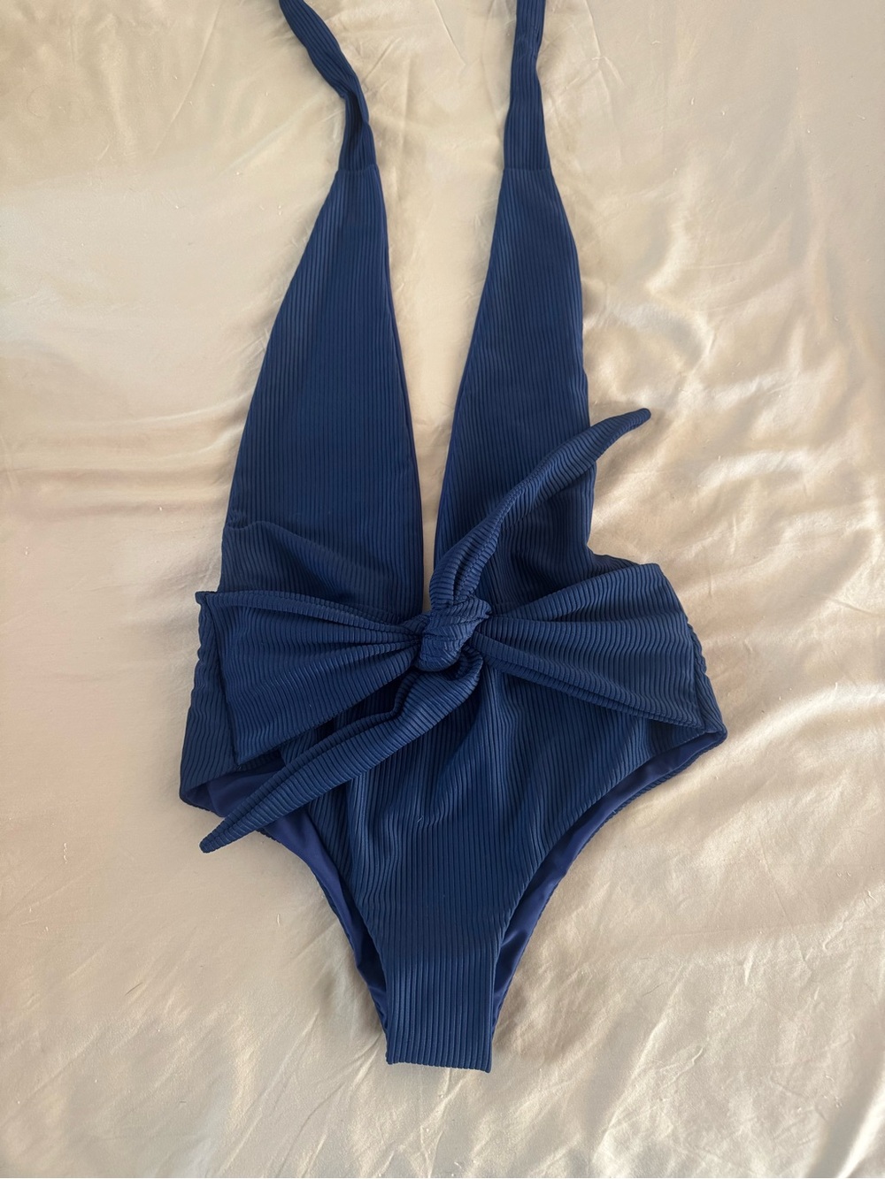 Women’s plunge Navy Blue One-Piece Swimsuit with Front Knot